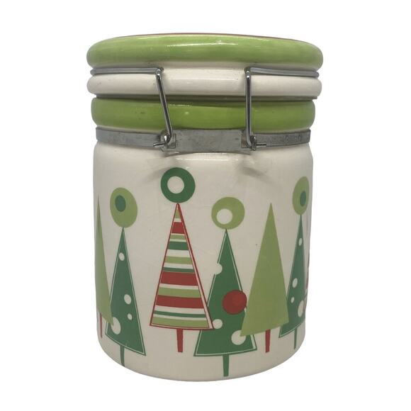 Christmas Trees Wire Bail Lidded Candy Coffee Treat Crock Canister Lucerne Foods - Picture 4 of 16